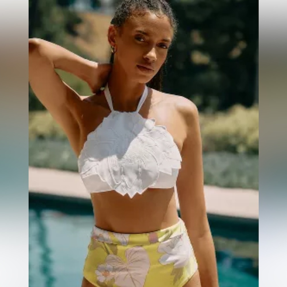 FARM Rio White Bikini Flower Top